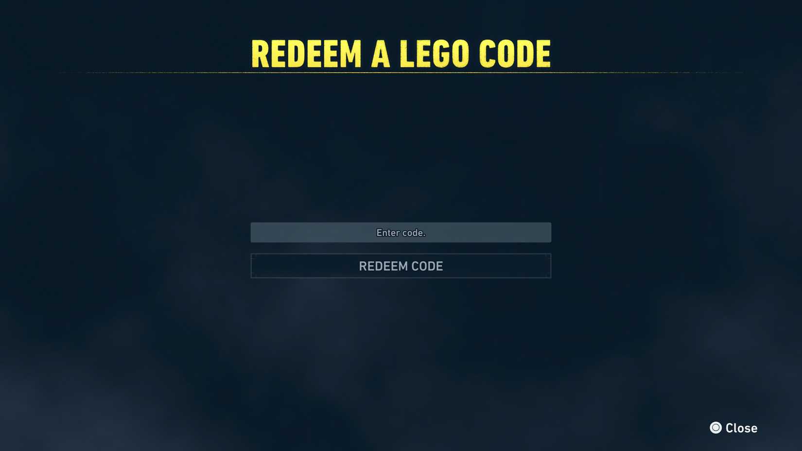 Redeem Code page for LEGO Batman Legacy of the Dark Knight