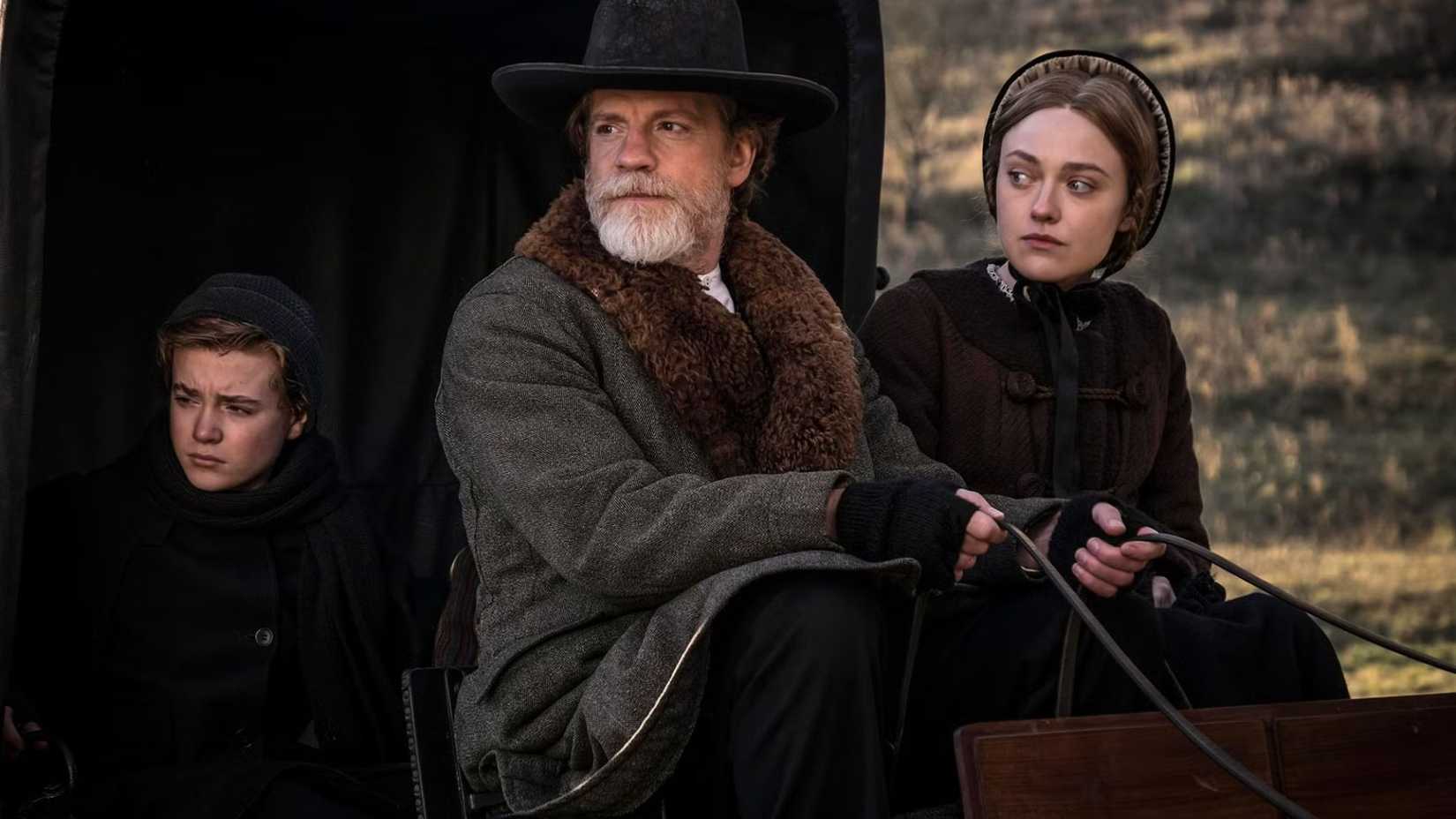 Jack Hollington, William Houston and Dakota Fanning in Brimstone