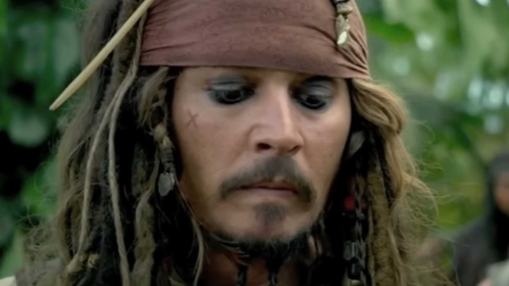 jack sparrow contemplating jumping down a waterfall in pirates of the caribbean on stranger tides