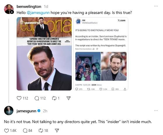 James Gunn esclarece rumores sobre o filme dos Jovens Titãs