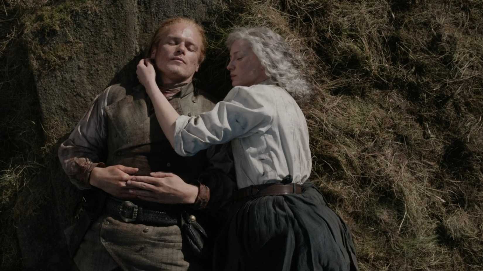 Jamie and Claire lying dead in Outlander season 8's finale