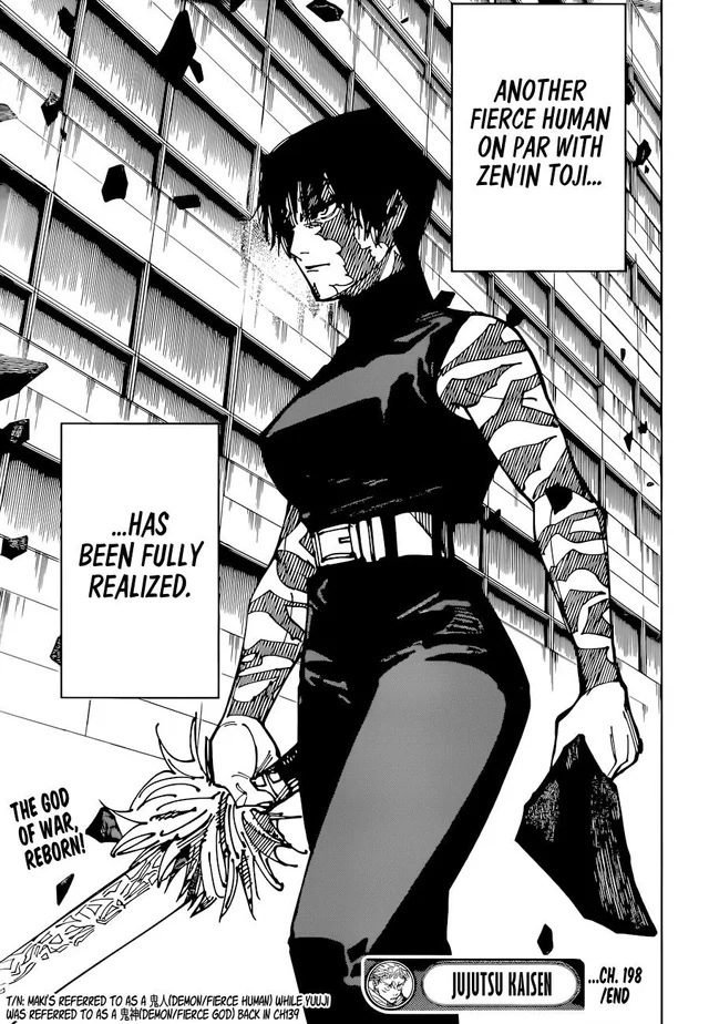 Jujutsu Kaisen Maki Zenin manga chapter 198 panel