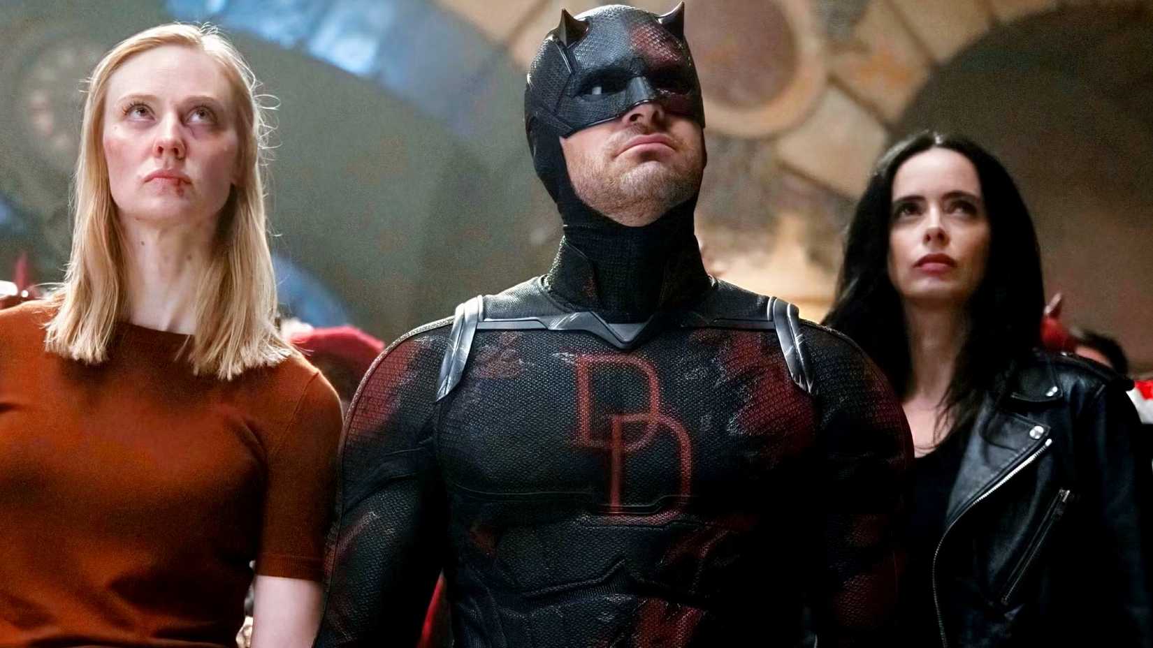Karen Page, Demolidor e Jessica Jones em cena de Daredevil: Born Again