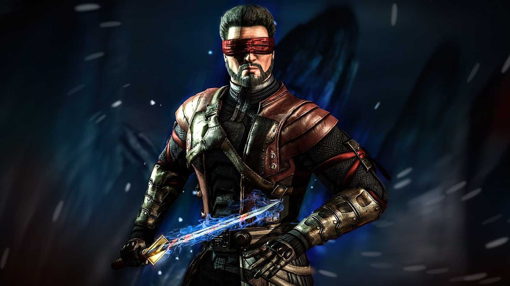 Kenshi holding his sword in front of a portal like background in Mortal Kombat 1