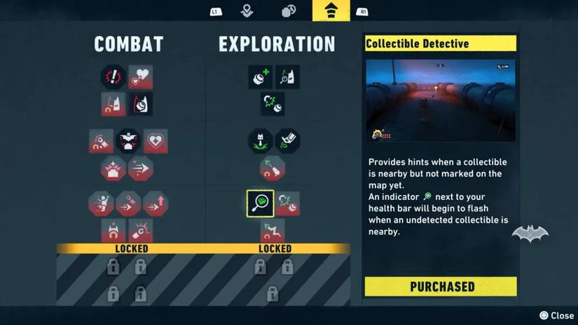 LEGO Batman Legacy of the Dark Knight Upgrade menu after Chapter 4