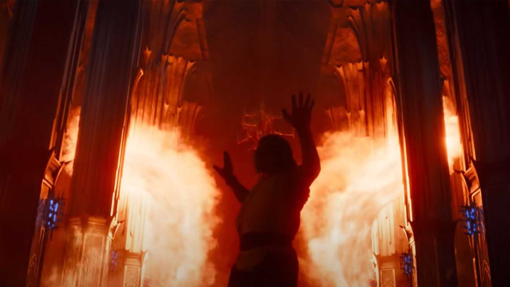 liu kang summoning fire behind him in mortal kombat ii