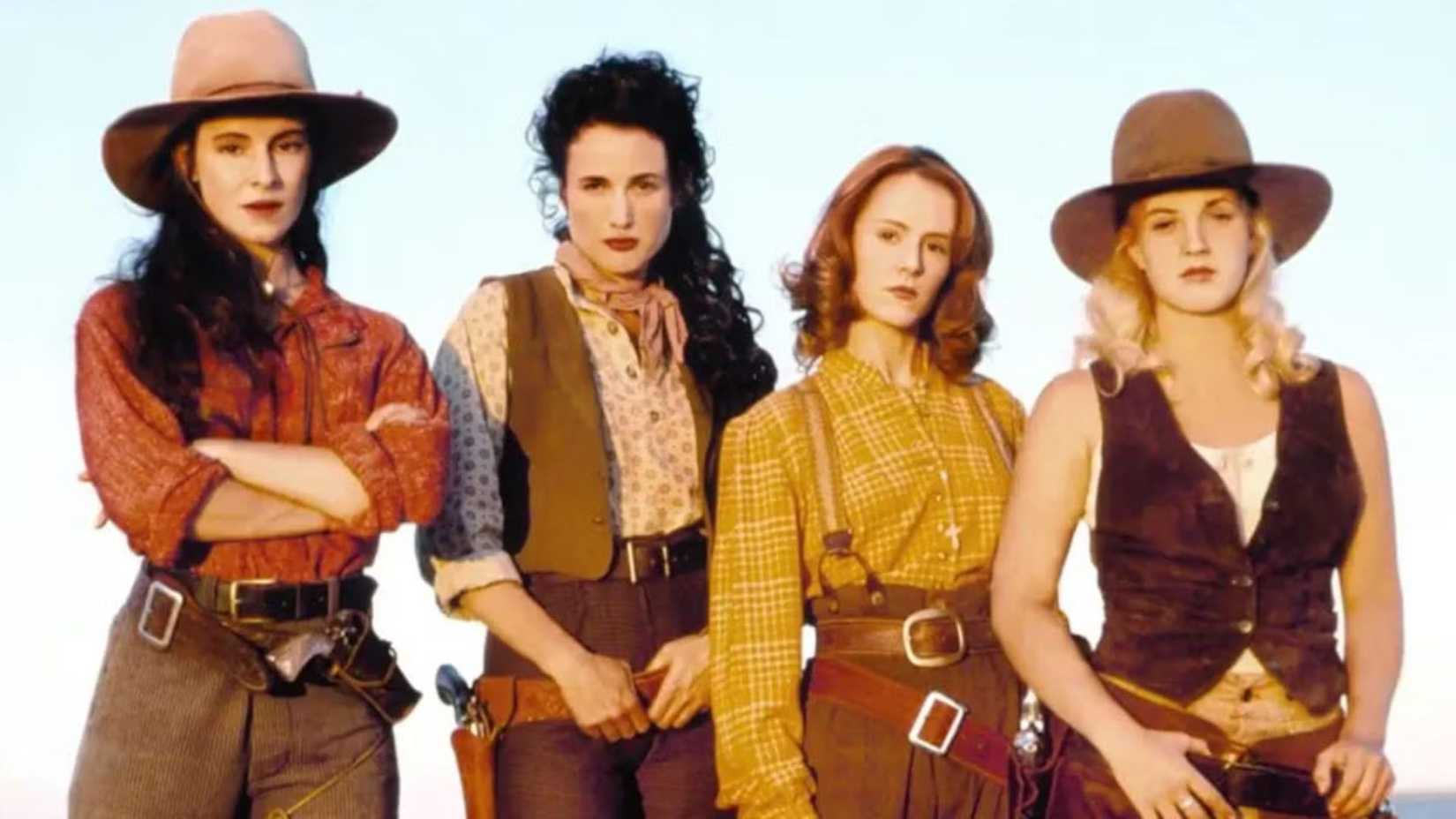 madeleine stowe as cody mary stuart masterson as anita andie macdowell as eileen and drew barrymore as lilly in bad girls