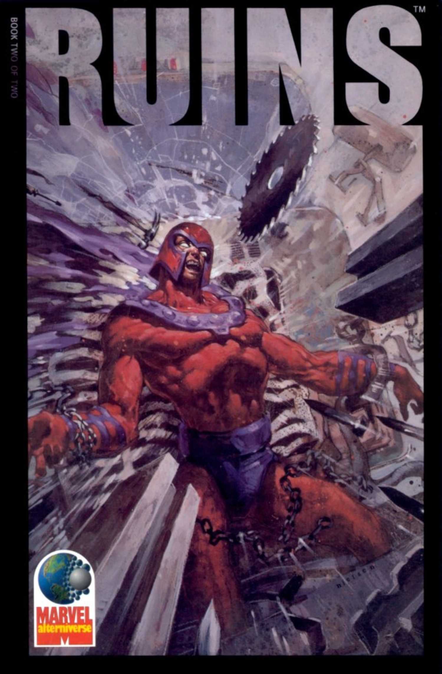 Marvel Ruins #1 cover, Magneto's powers being turned against him
