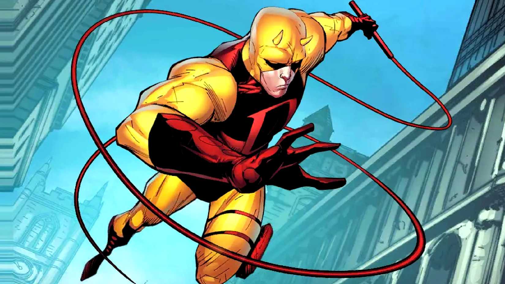 Matt Murdock wears his yellow-and-red Daredevil costume