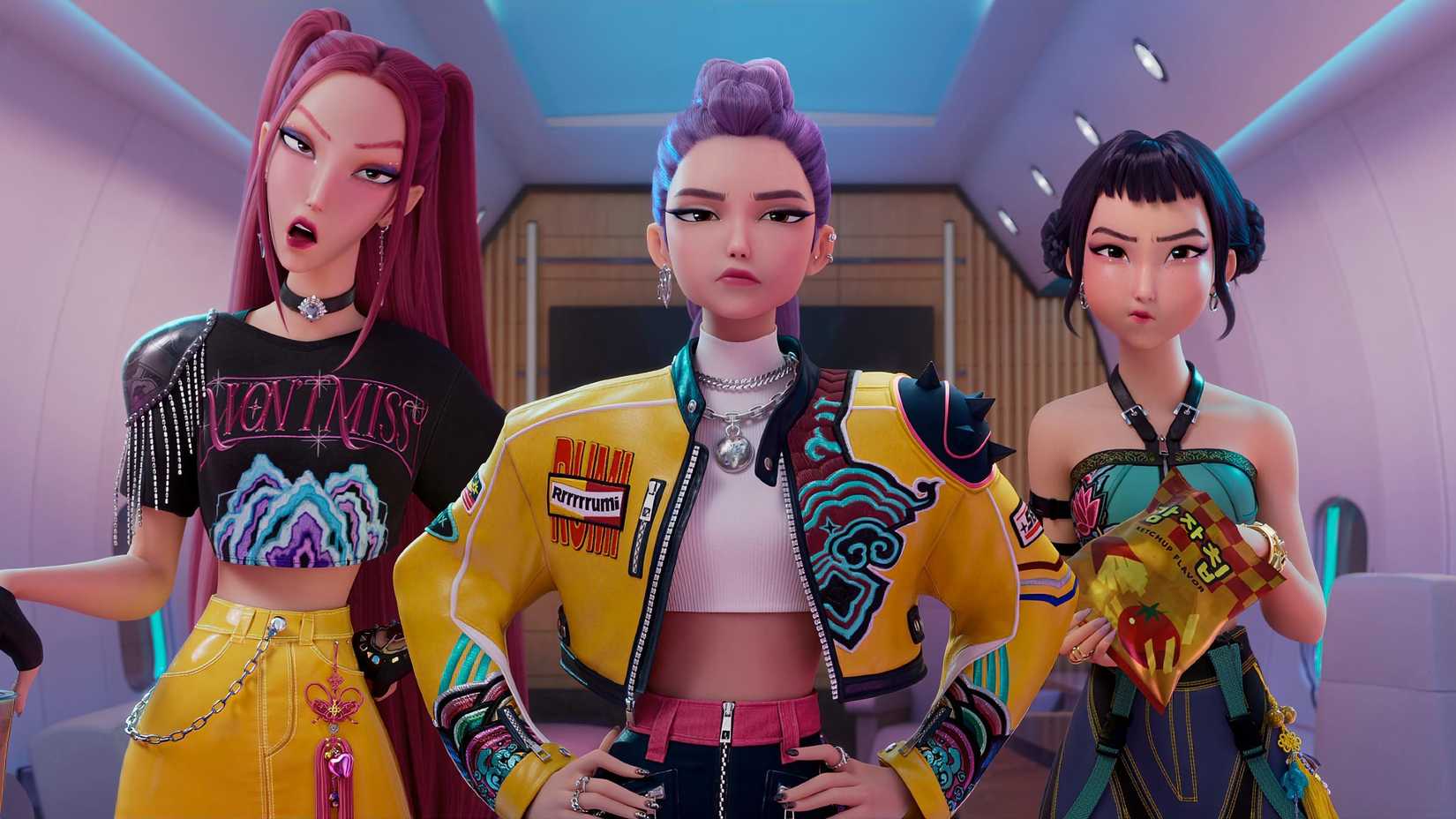 Mira, Rumi e Zoey em KPop Demon Hunters