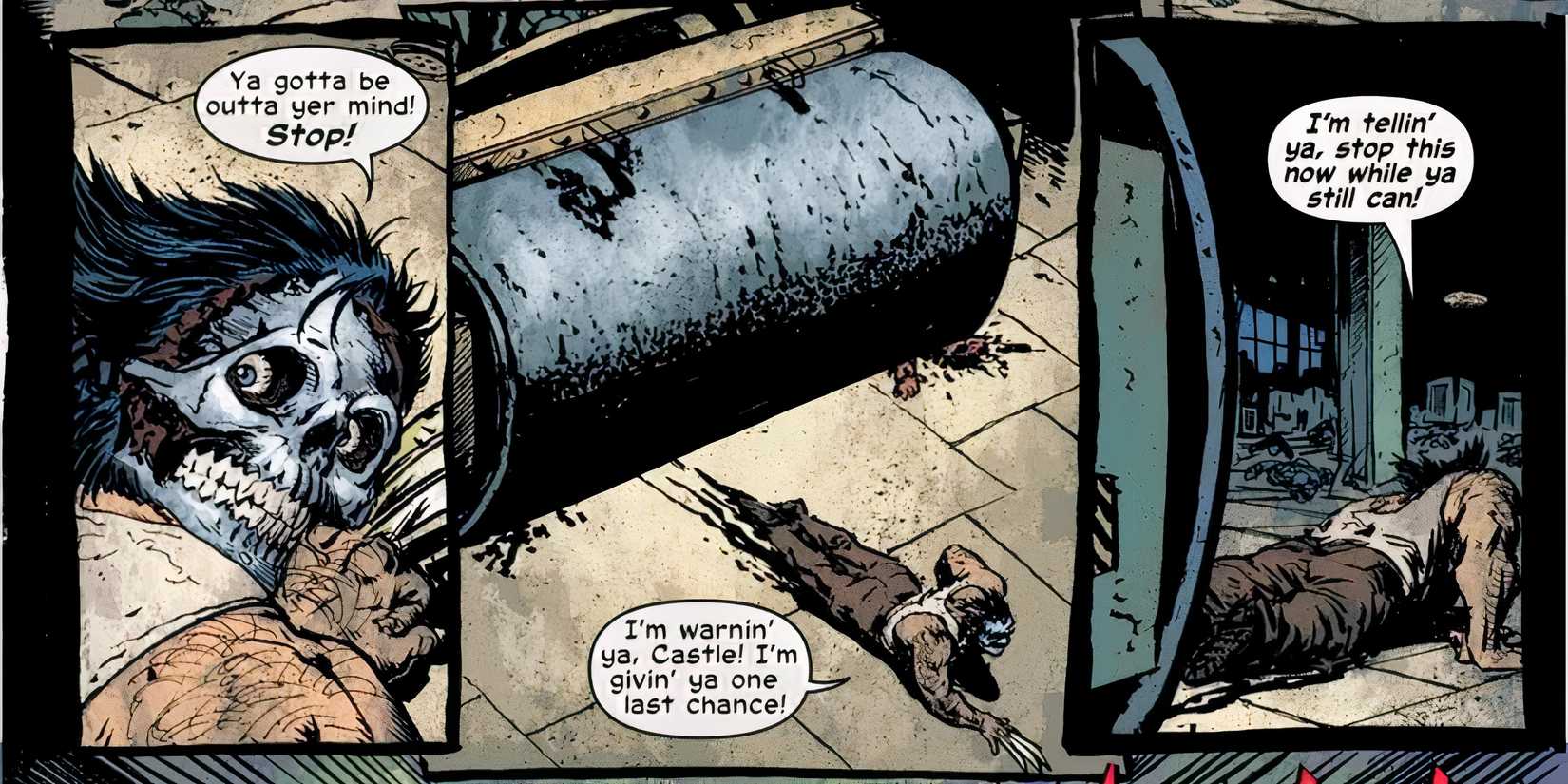 Wolverine Having His Face Shot Off And Being Steamrolled By Punisher (Punisher #17)