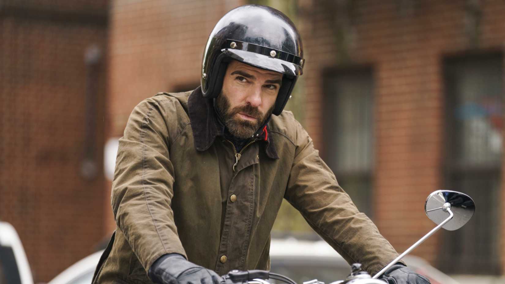 Dr. Wolf on his motorcycle in Brilliant Minds season 101
