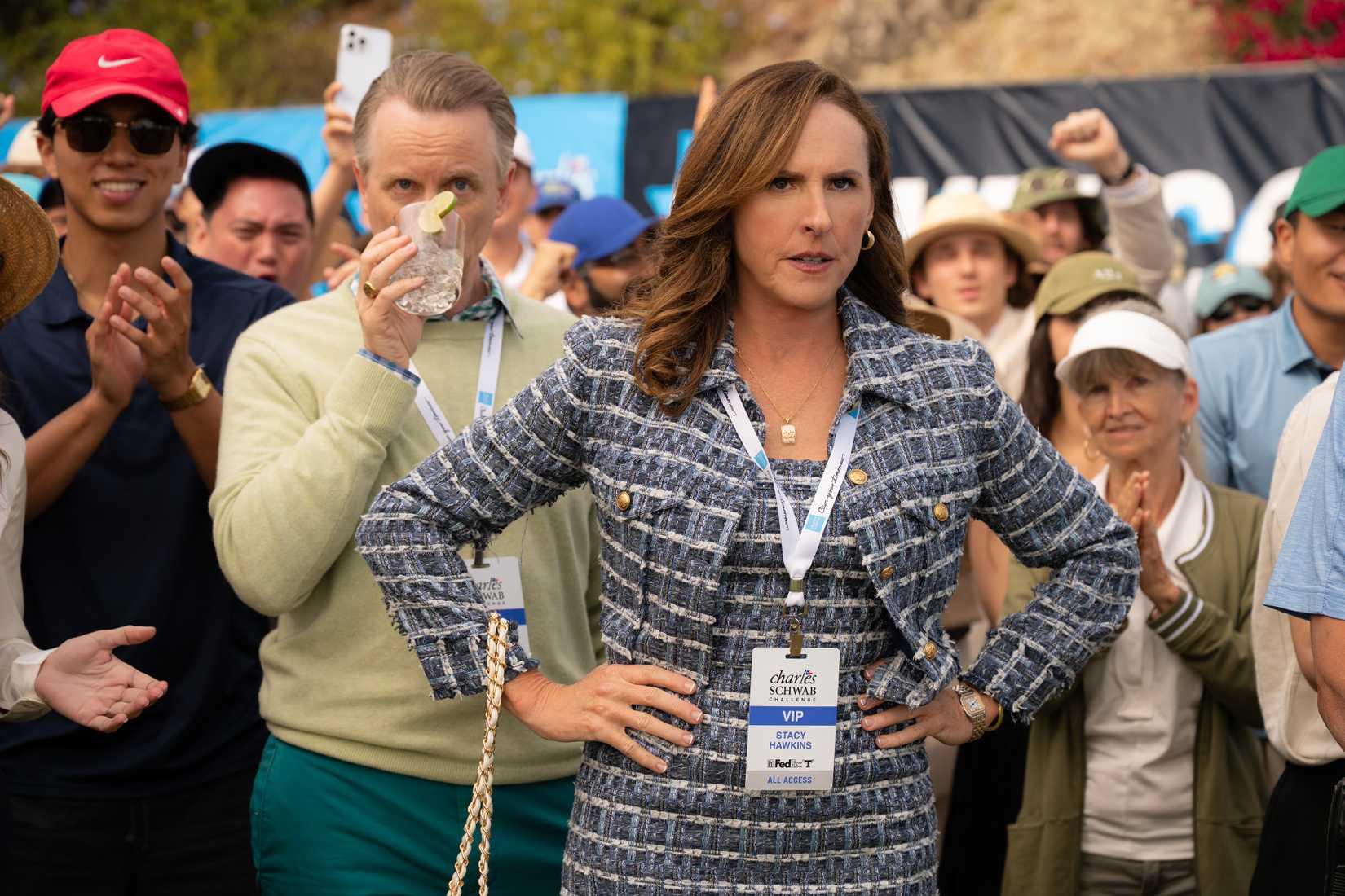Molly Shannon as Stacy intensely watching the green in The Hawk