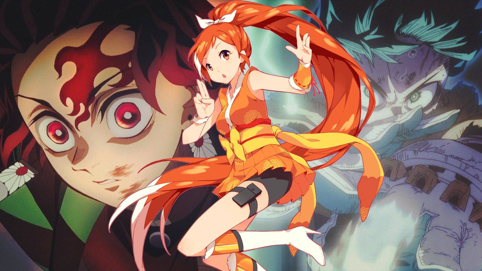 Feature header contrasting My Hero Academia and Demon Slayer with Crunchyroll Hime Feature header contrasting My Hero Academia and Demon Slayer with Crunchyroll Hime