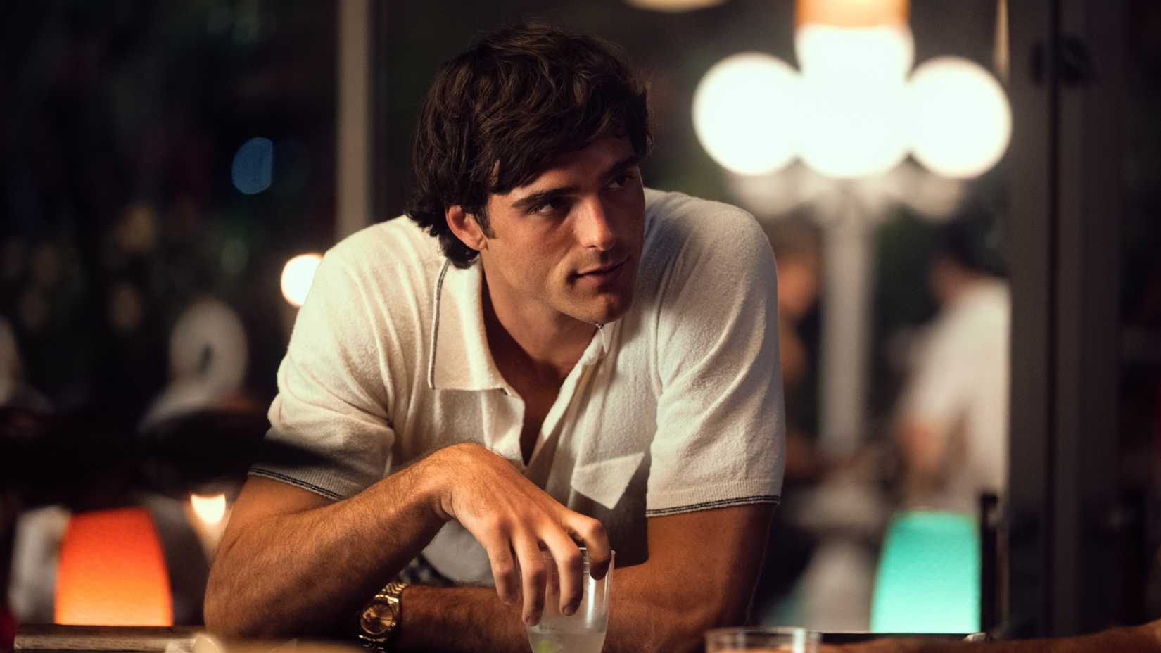 nate jacobs jacob elordi with a drink looking annoyed in euphoria season 3 episode 2 1
