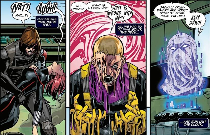 New Avengers #10, a sabatoed Baron Zemo clone melts