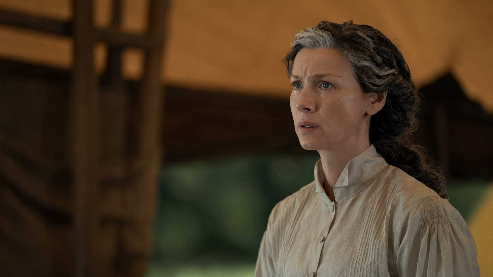 Claire looking worried in Outlander season 8 finale