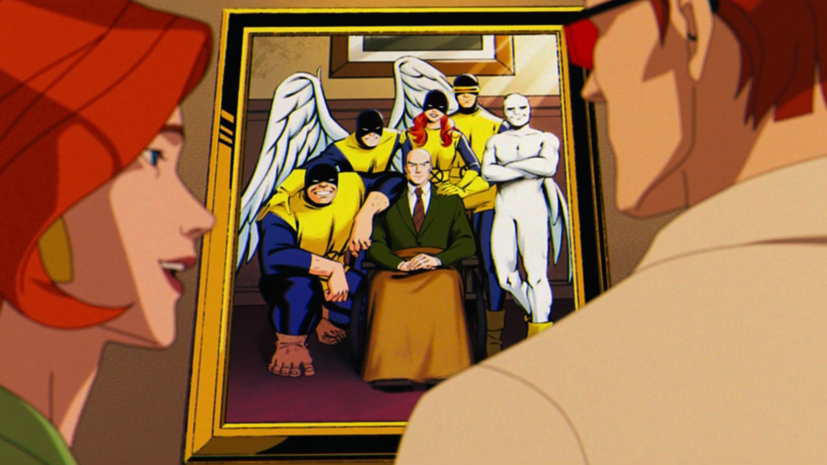 Retrato clássico dos X-Men com Angel e os membros fundadores
