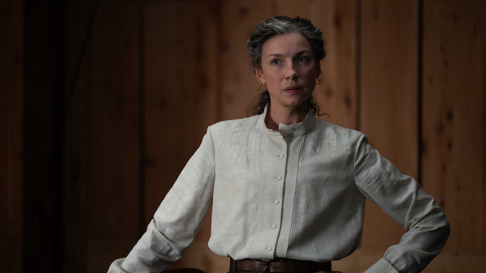 Claire looking serious in Outlander season 8