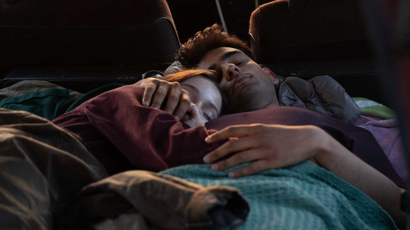 pip and ravi cuddle in pip s car in a good girl s guide to murder season 2