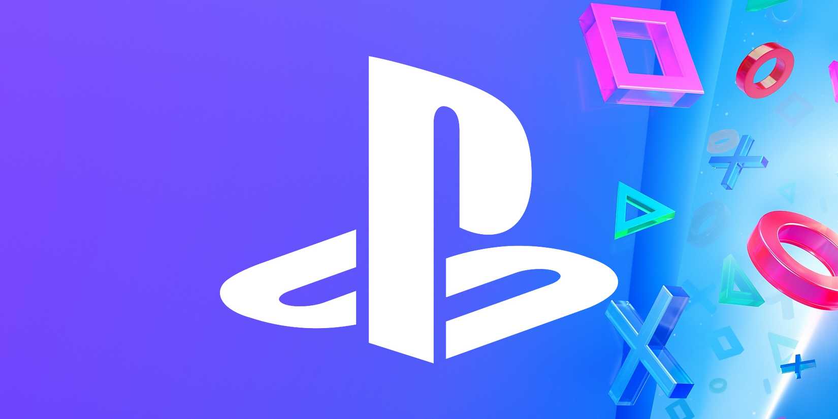 White PlayStation logo over a purple and blue background with the PS button icons.