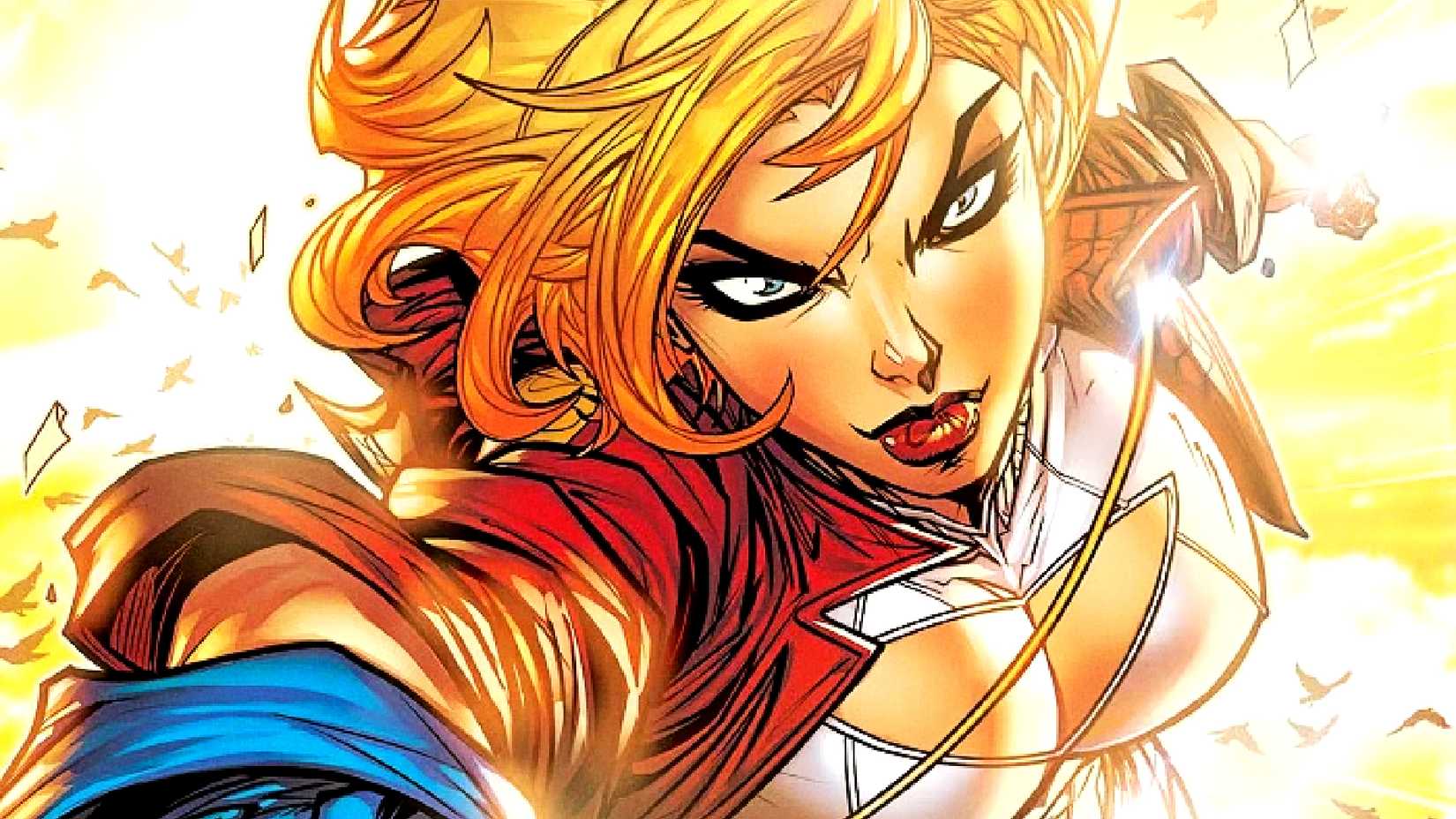 Power Girl flies towards the camera in DC Comics art
