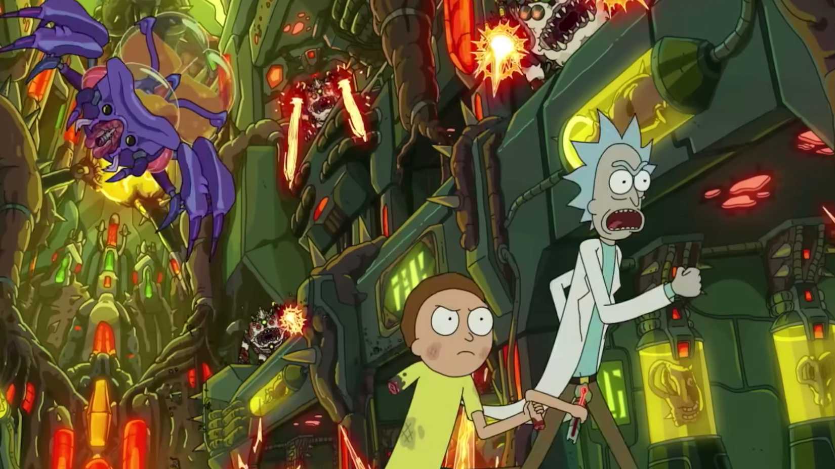 Rick and Morty run away from bug aliens in seaso 9 trailer