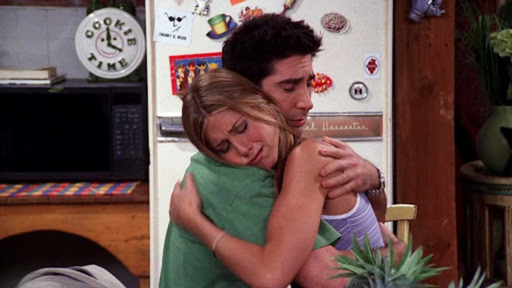 ross and rachel hug in friends