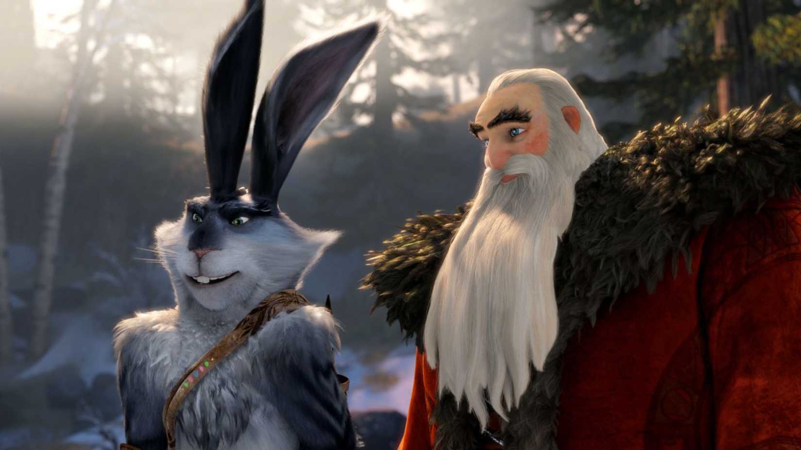 santa clause talking to the easter bunny in rise of the guardians