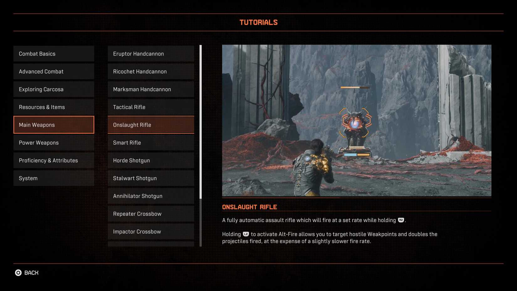 Saros Weapon Menu
