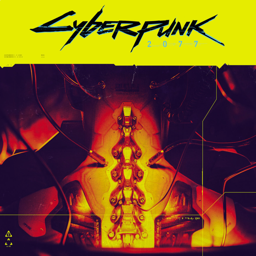 Image shows the cover for the  Cyberpunk 2077 Future Sound of Night City vinyl