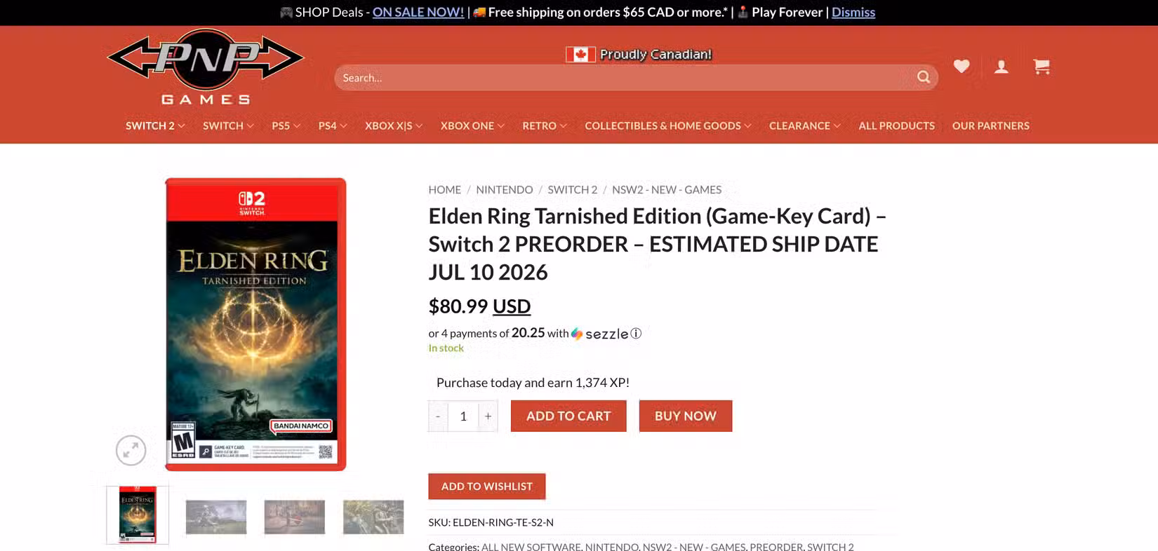 Image shows a shop listing for Elden Ring: Tarnished Edition