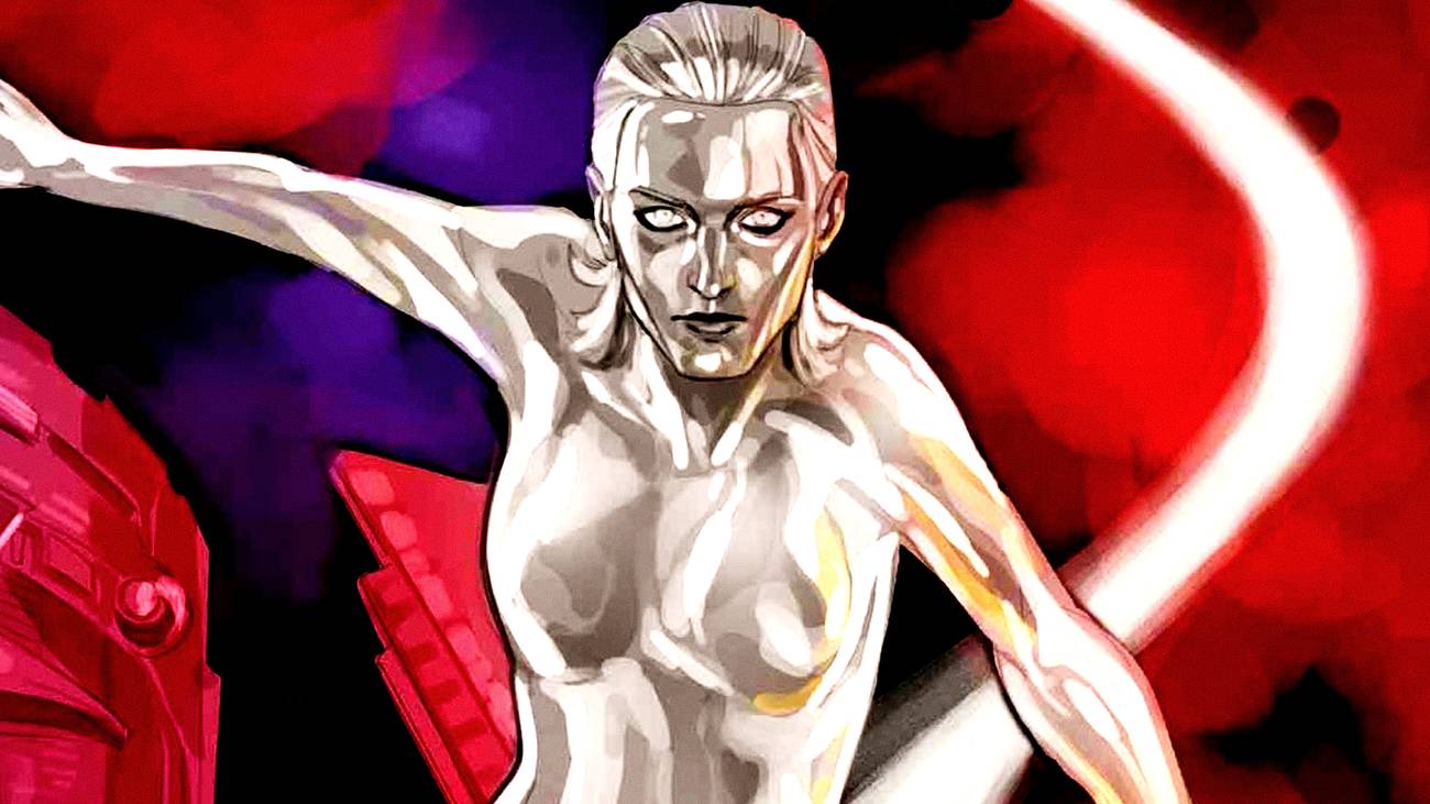 Shalla Bal aka the Silver Surfer flies in The Fantastic Four First Steps comic art