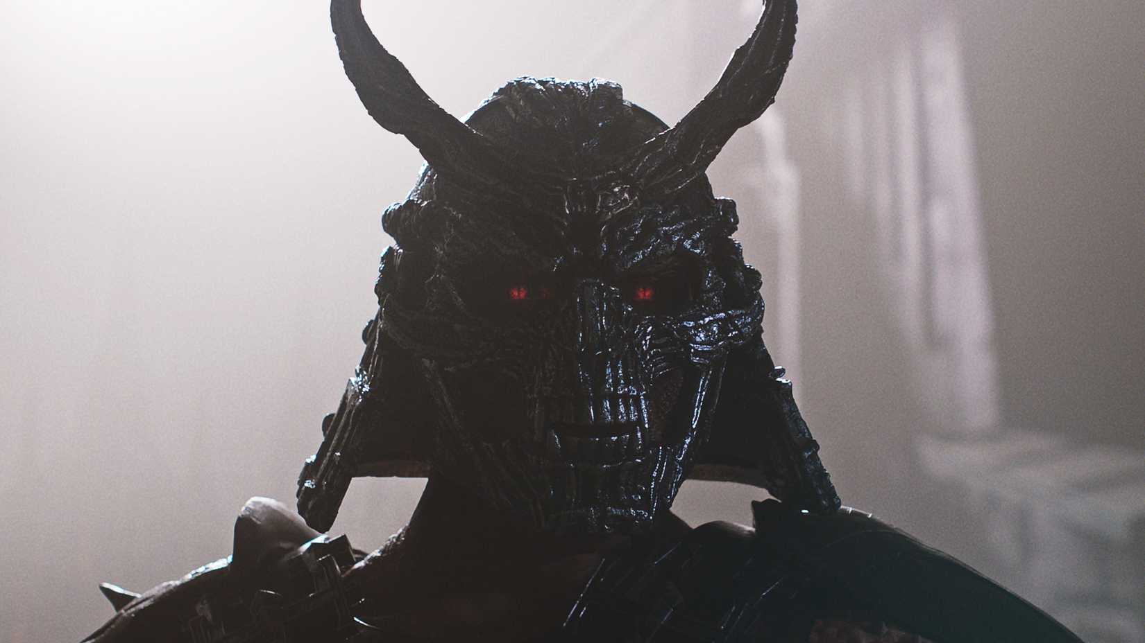 Shao Kahn wearing his mask in close-up in Mortal Kombat II