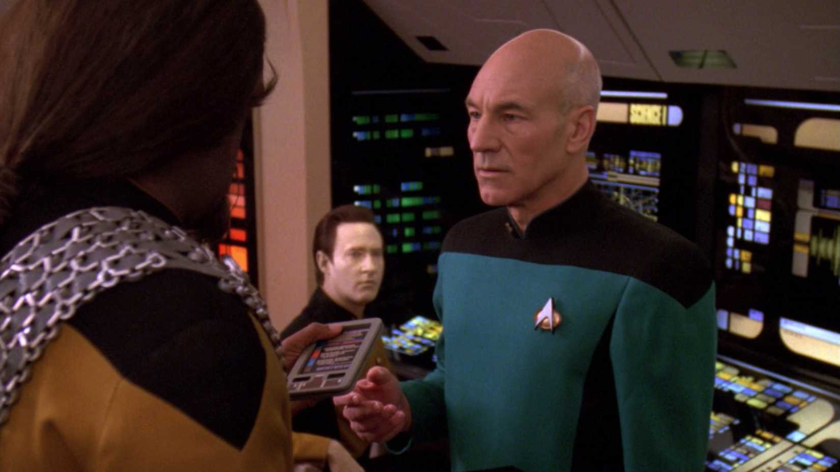 Picard talks to Worf in the Star Trek TNG episode "Tapestry"