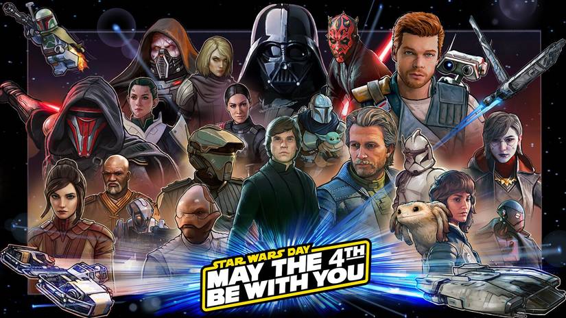 Star Wars Day art showing characters from franchise history