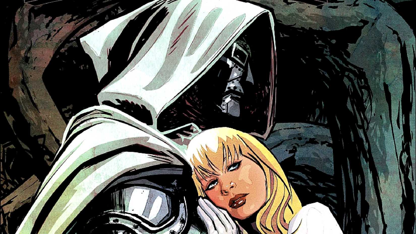 Sue Storm hugs God Emperor Doctor Doom in Secret Wars' Battleworld