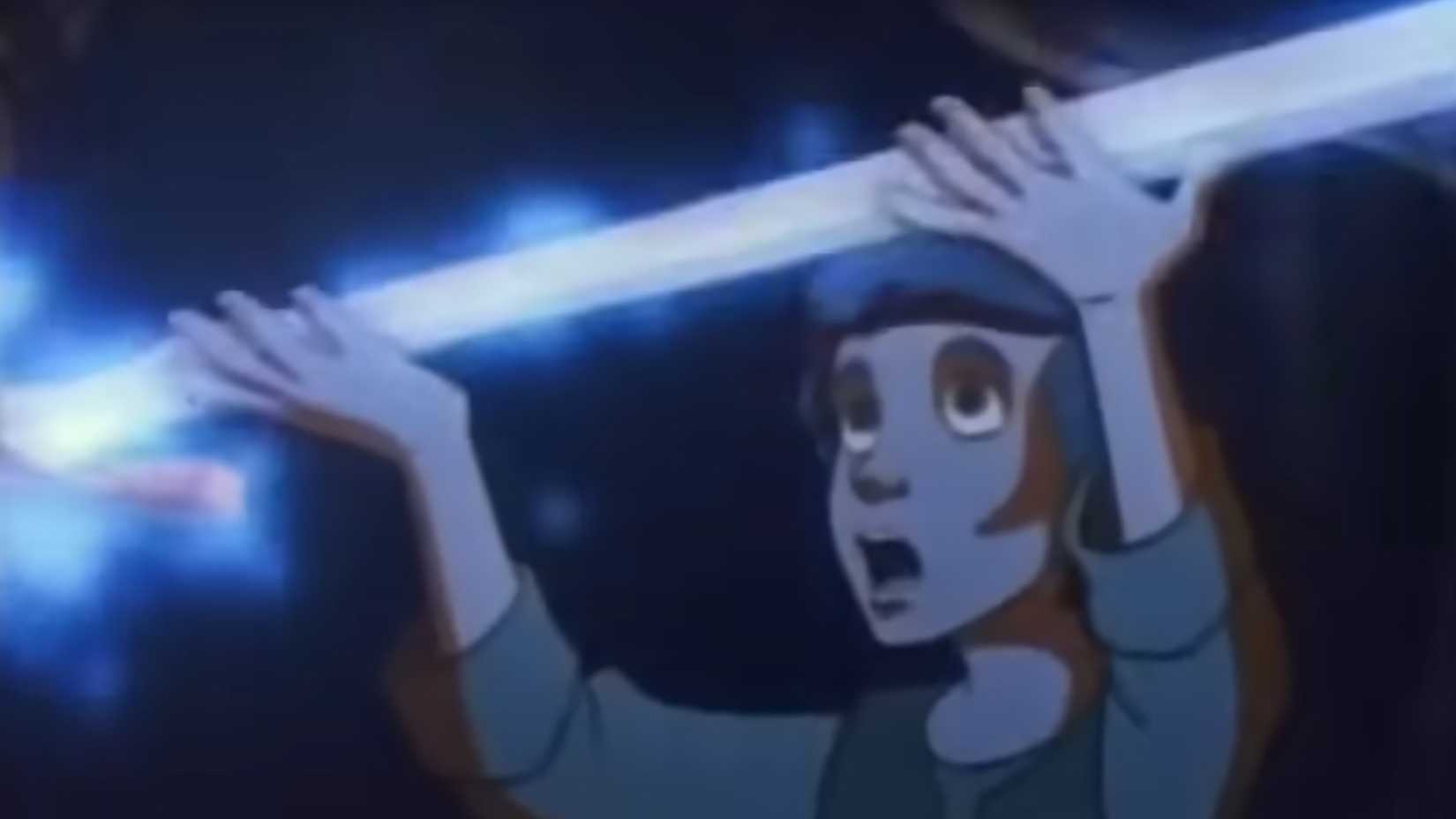 taran holding up a sword in the black cauldron