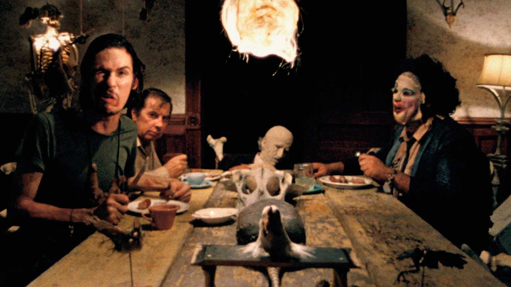 The Sawyer family at the table in The Texas Chainsaw Massacre
