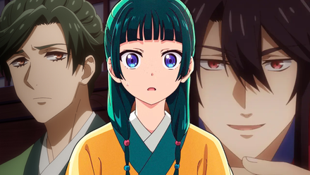 The Apothecary Diaries Maomao in front of The Eccentric Doctor of the Moon Flower Kingdom characters - Anime Featured Image