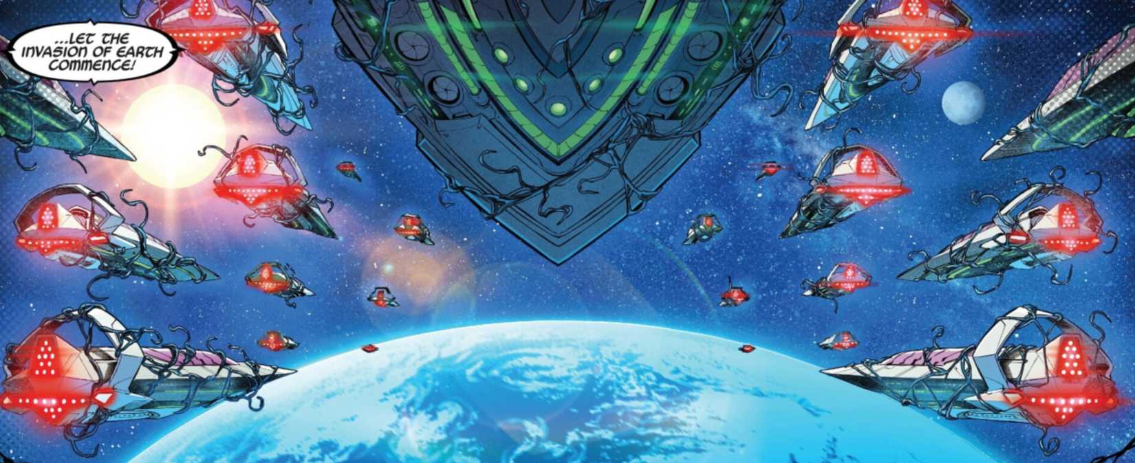 the queen in black's space aramada approaching earth in venom lore