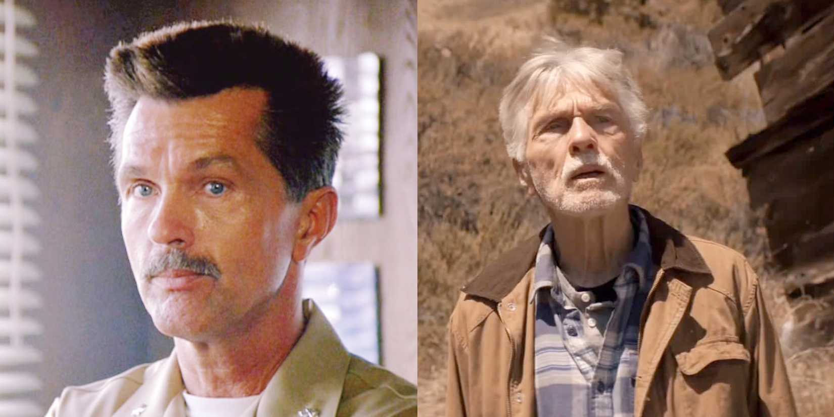 tom skerrit side by side in top gun and east of the mountains