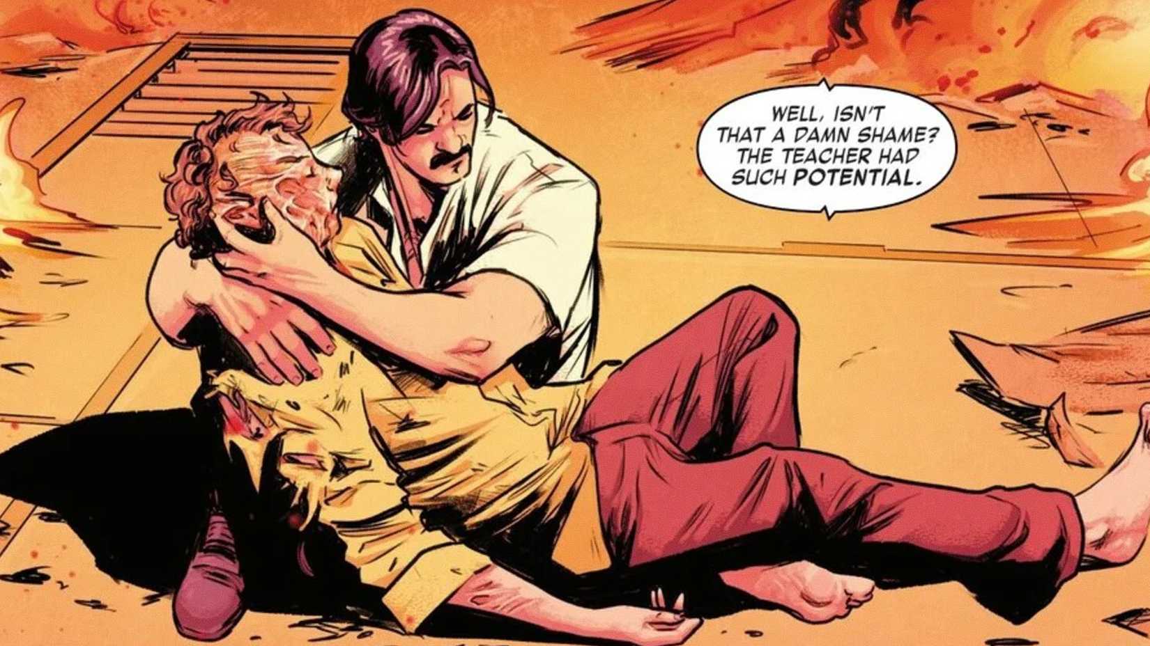Tony Stark holds a dead Adam Ware in his arms in Iron Man #5