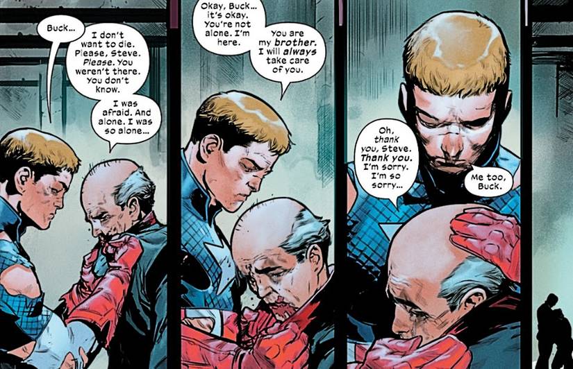 Ultimates #22, Steve comforts Bucky in his final moments