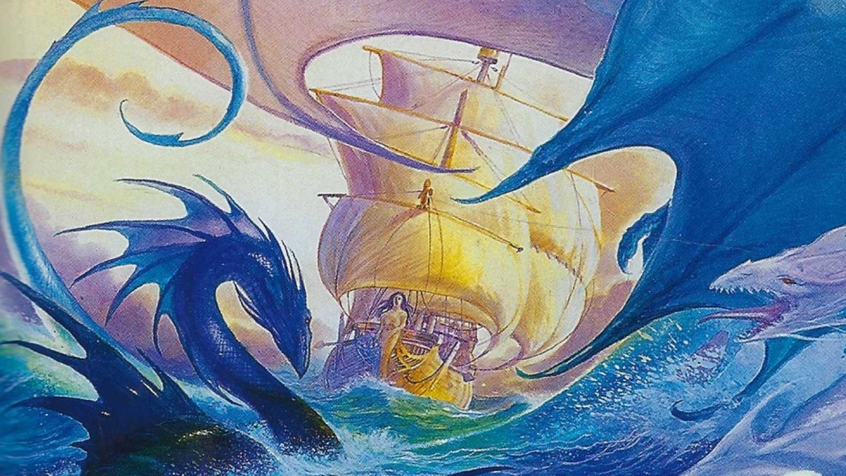 Dragons on the front cover of The Liveship Traders 