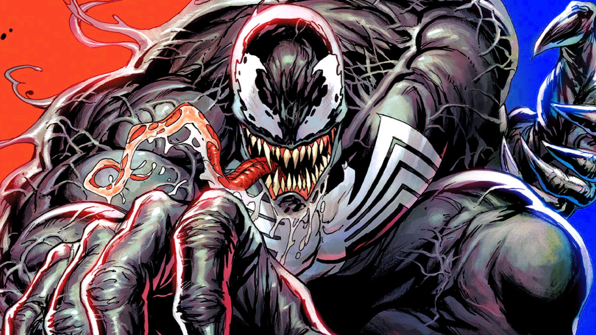 venom backed by both red and blue