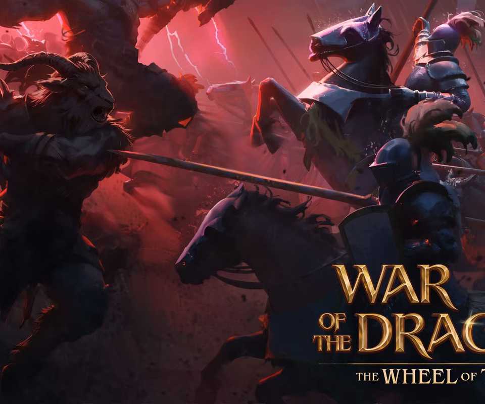 A group of knights battles a bestial hoard of monsters on a red-tinged battlefield.