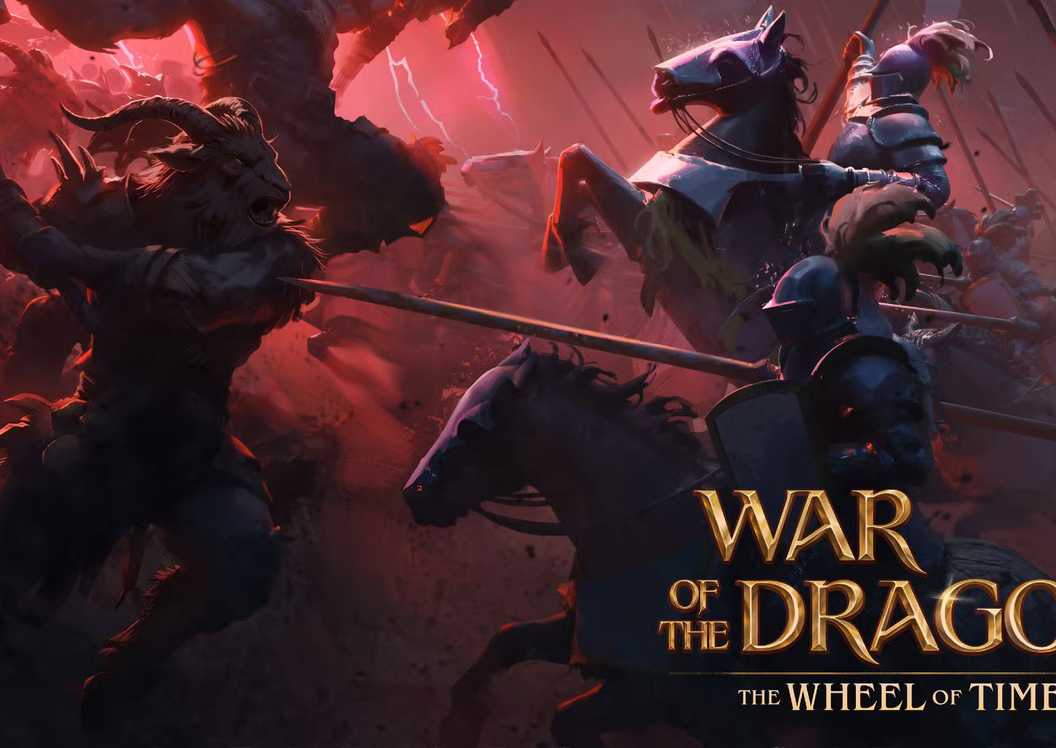 A group of knights battles a bestial hoard of monsters on a red-tinged battlefield.