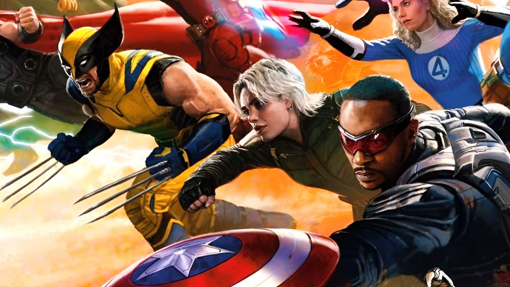 wolverine sam wilson captain america yelena belova and the invisible woman fight together in ryan meinerding mcu art
