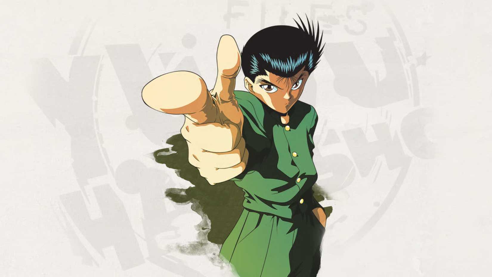 Yusuke Urameshi aponta o dedo em cena de ação de Yu Yu Hakusho
